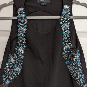 new Marciano black satin top size S with jewels encrusted n sequence beaded